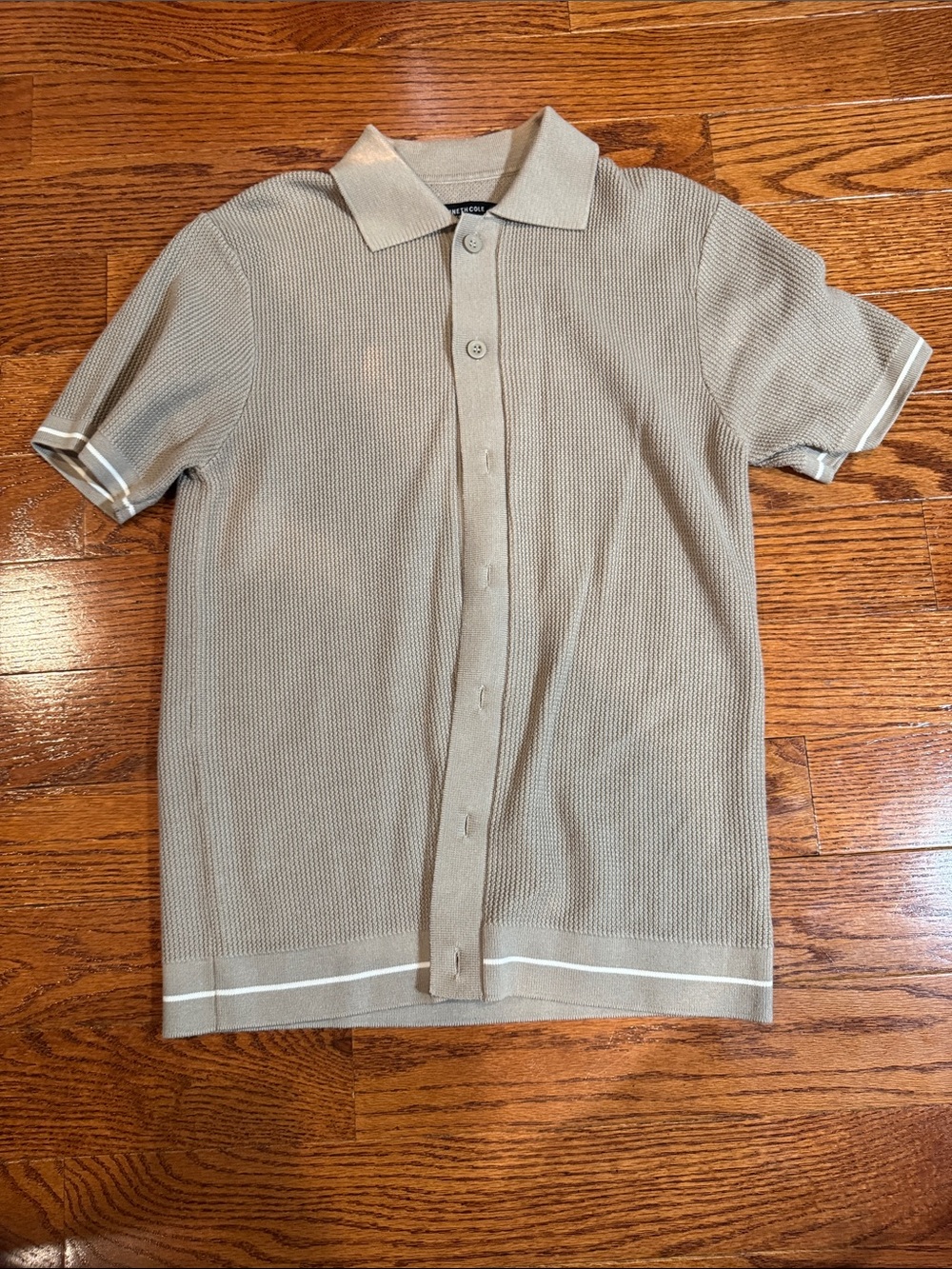 Men's Beige Polo Cardigan Shirt - Lightweight Knit